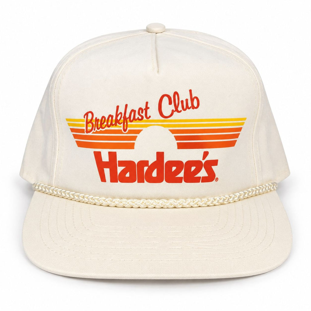 Trucker Hat Vintage Hardee’s Breakfast Club Cap White Orange Letters Retro Restaurant Collectibles