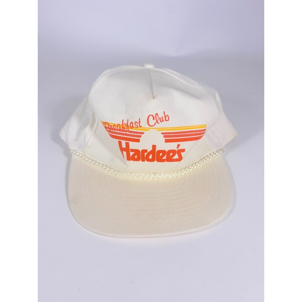Trucker Hat Vintage Hardee’s Breakfast Club Cap White Orange Letters Retro Restaurant Collectibles
