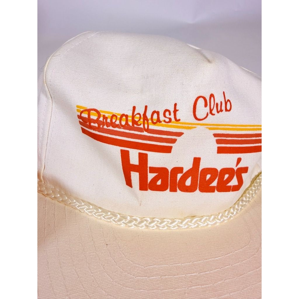 Trucker Hat Vintage Hardee’s Breakfast Club Cap White Orange Letters Retro Restaurant Collectibles