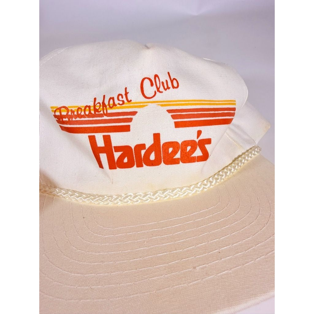 Trucker Hat Vintage Hardee’s Breakfast Club Cap White Orange Letters Retro Restaurant Collectibles