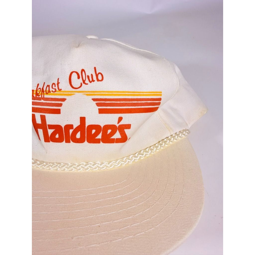 Trucker Hat Vintage Hardee’s Breakfast Club Cap White Orange Letters Retro Restaurant Collectibles