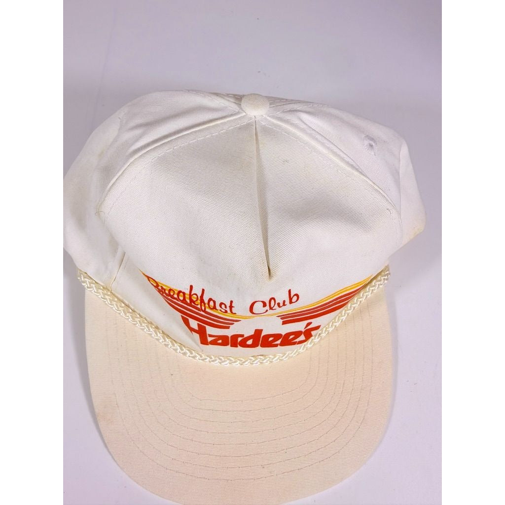 Trucker Hat Vintage Hardee’s Breakfast Club Cap White Orange Letters Retro Restaurant Collectibles