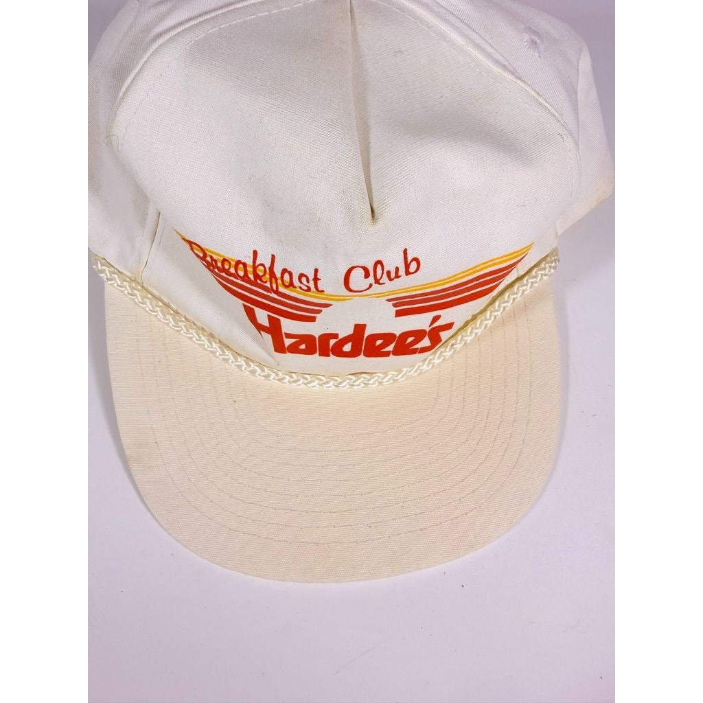 Trucker Hat Vintage Hardee’s Breakfast Club Cap White Orange Letters Retro Restaurant Collectibles