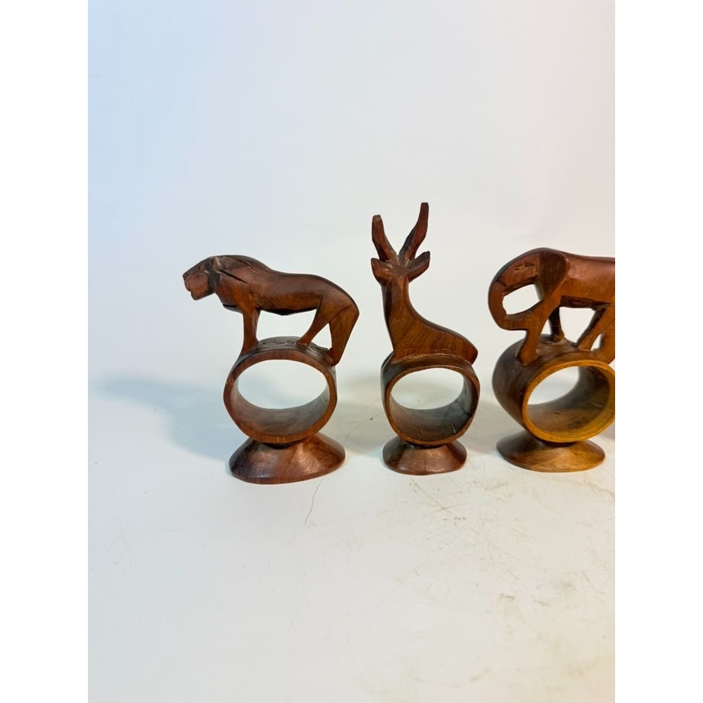 Napkin Rings Hand Carved Wood Safari Animal Set of 5 Made in Kenya Rosewood