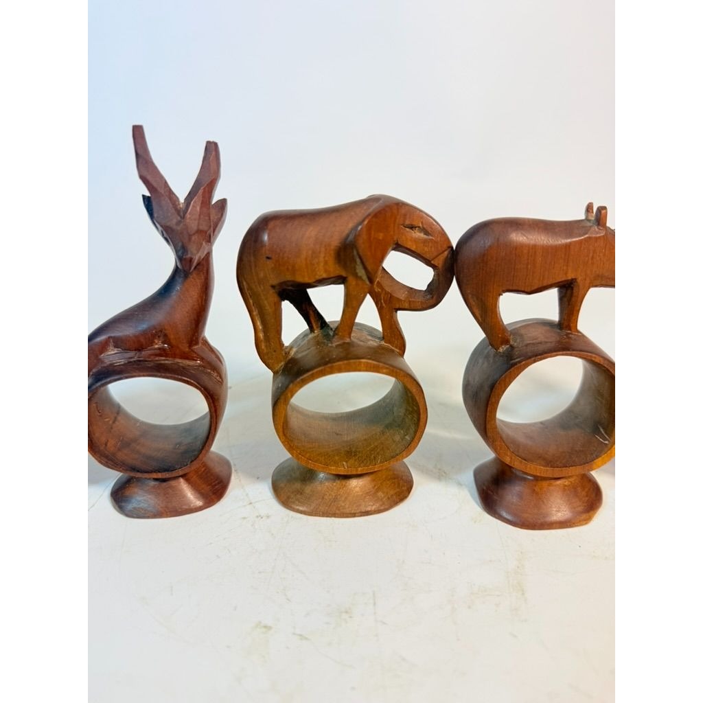 Napkin Rings Hand Carved Wood Safari Animal Set of 5 Made in Kenya Rosewood
