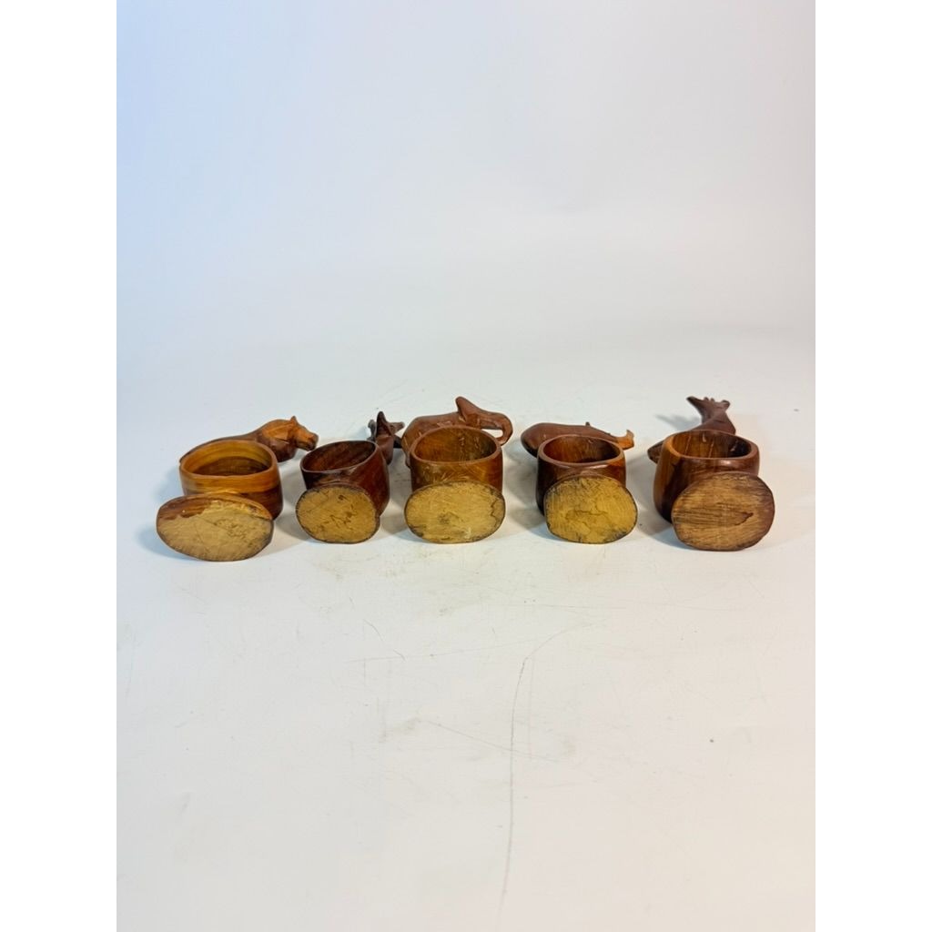 Napkin Rings Hand Carved Wood Safari Animal Set of 5 Made in Kenya Rosewood