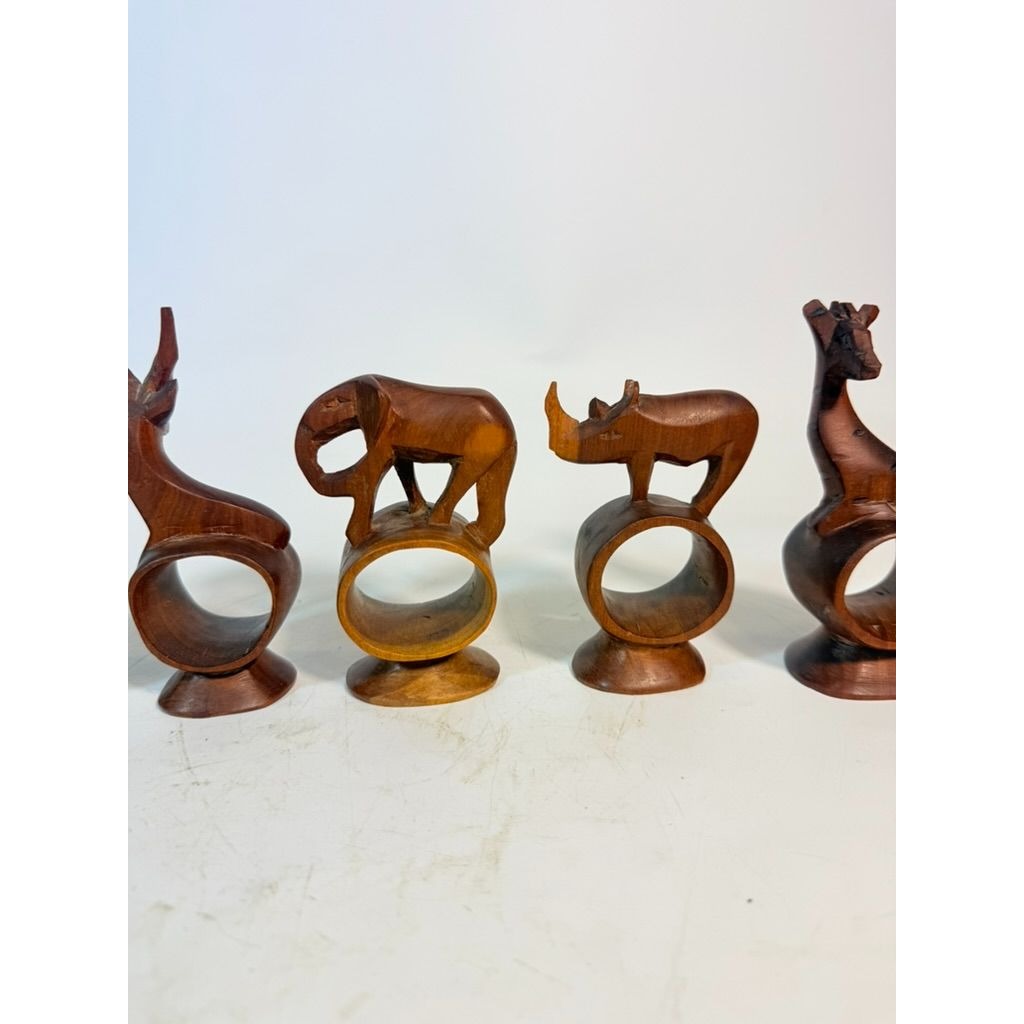 Napkin Rings Hand Carved Wood Safari Animal Set of 5 Made in Kenya Rosewood