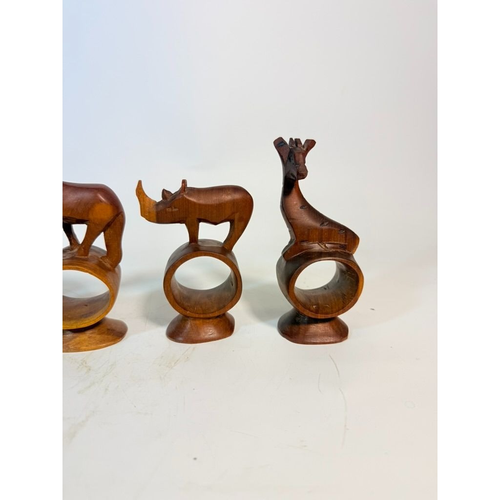 Napkin Rings Hand Carved Wood Safari Animal Set of 5 Made in Kenya Rosewood