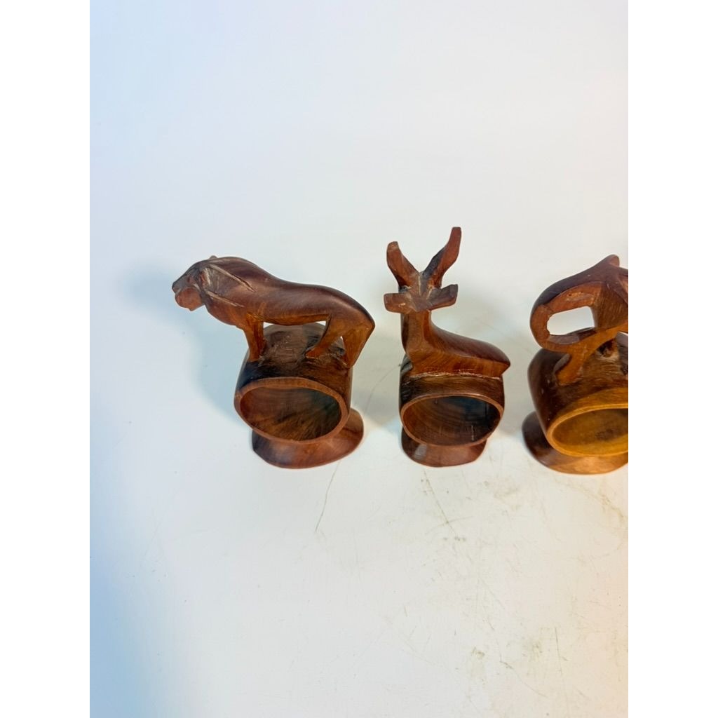 Napkin Rings Hand Carved Wood Safari Animal Set of 5 Made in Kenya Rosewood