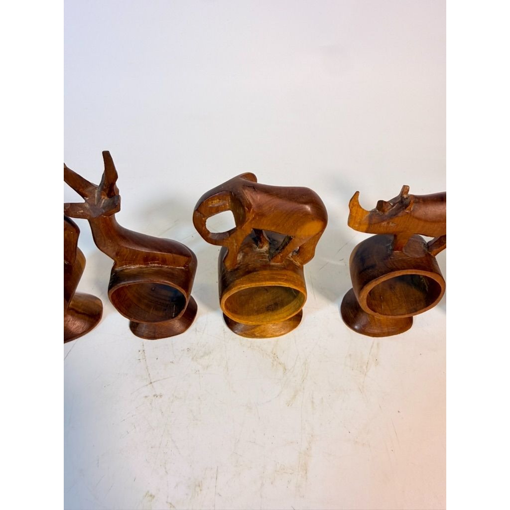 Napkin Rings Hand Carved Wood Safari Animal Set of 5 Made in Kenya Rosewood
