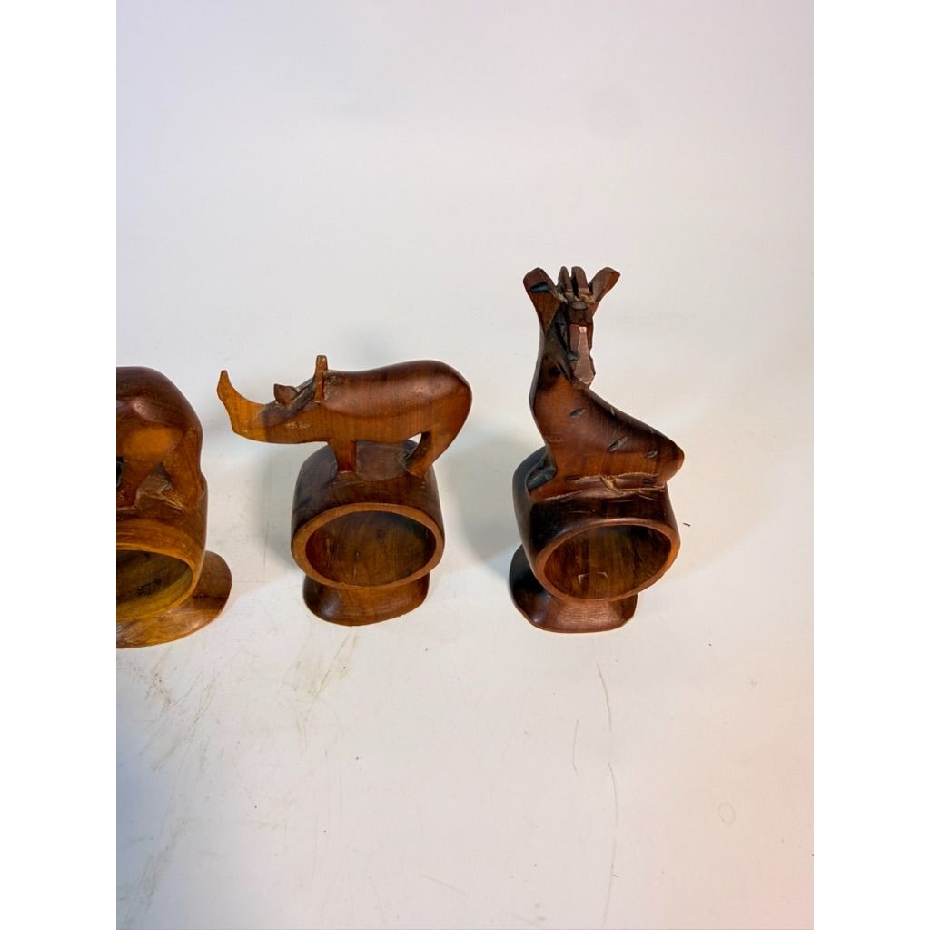 Napkin Rings Hand Carved Wood Safari Animal Set of 5 Made in Kenya Rosewood