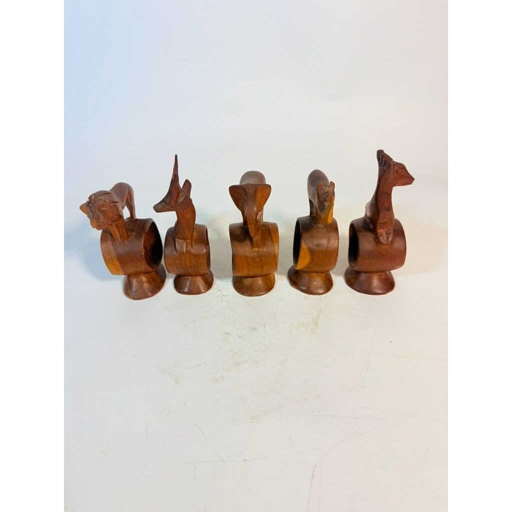 Napkin Rings Hand Carved Wood Safari Animal Set of 5 Made in Kenya Rosewood