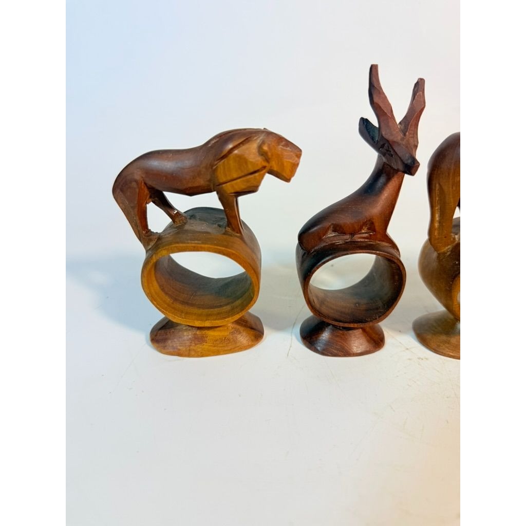 Napkin Rings Hand Carved Wood Safari Animal Set of 5 Made in Kenya Rosewood