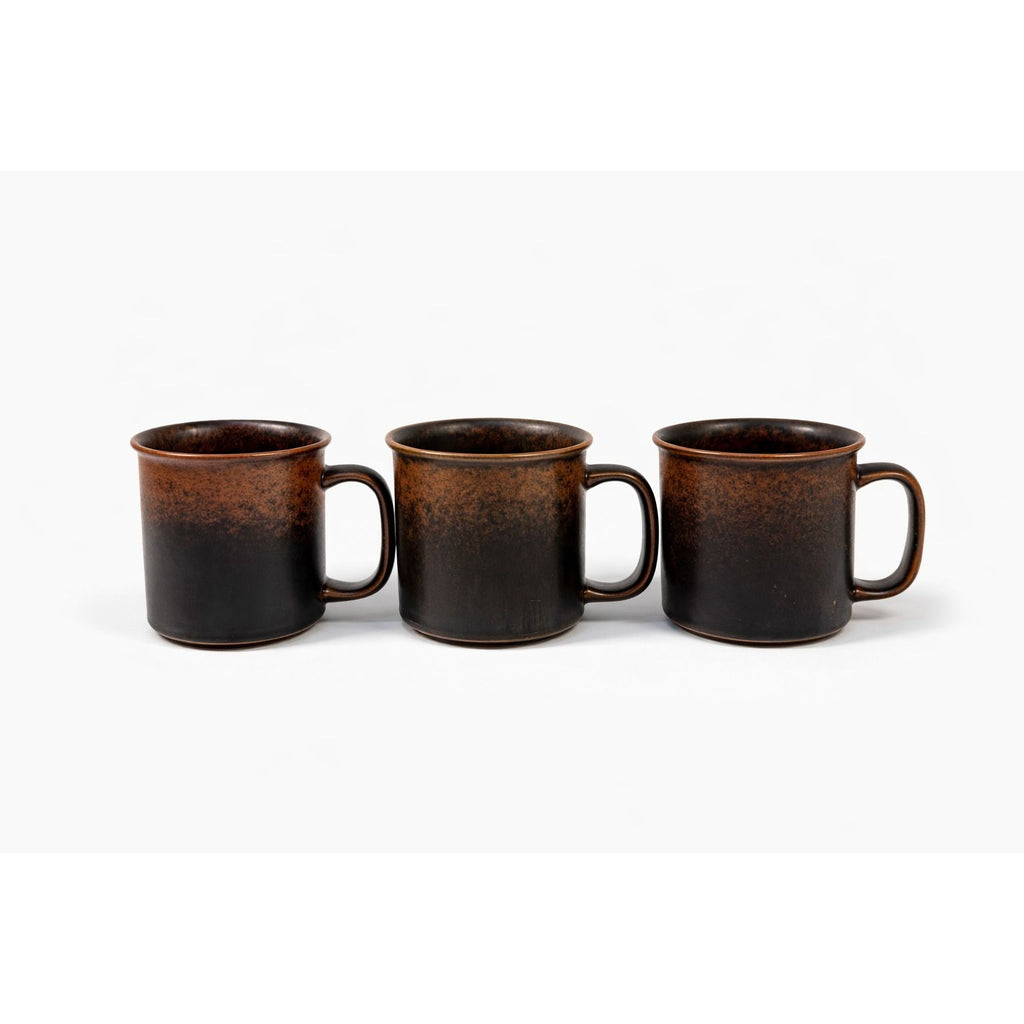 Ironstone Coffee Mugs Flat Tea Set 3 Vintage Arabia of Finland Ruska Stoneware Replacement China Mid Century Brown