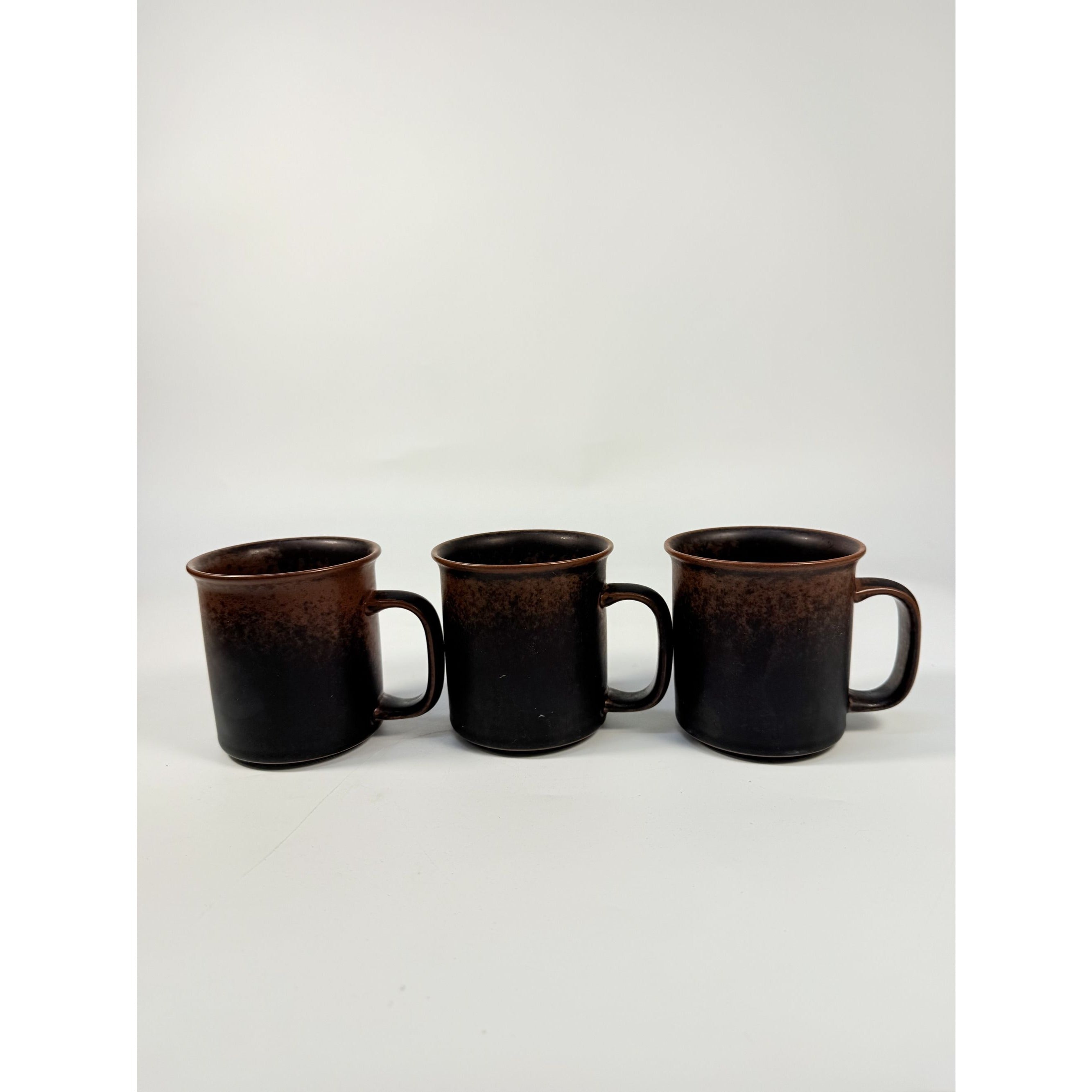 Ironstone Coffee Mugs Flat Tea Set 3 Vintage Arabia of Finland Ruska Stoneware Replacement China Mid Century Brown