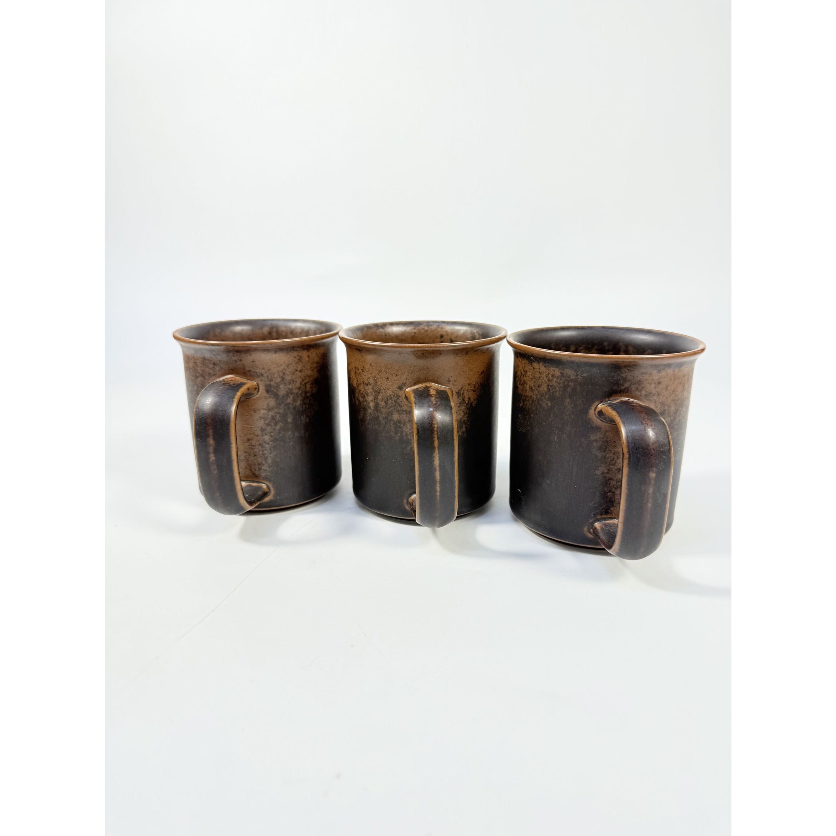 Ironstone Coffee Mugs Flat Tea Set 3 Vintage Arabia of Finland Ruska Stoneware Replacement China Mid Century Brown
