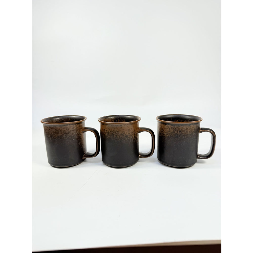 Ironstone Coffee Mugs Flat Tea Set 3 Vintage Arabia of Finland Ruska Stoneware Replacement China Mid Century Brown