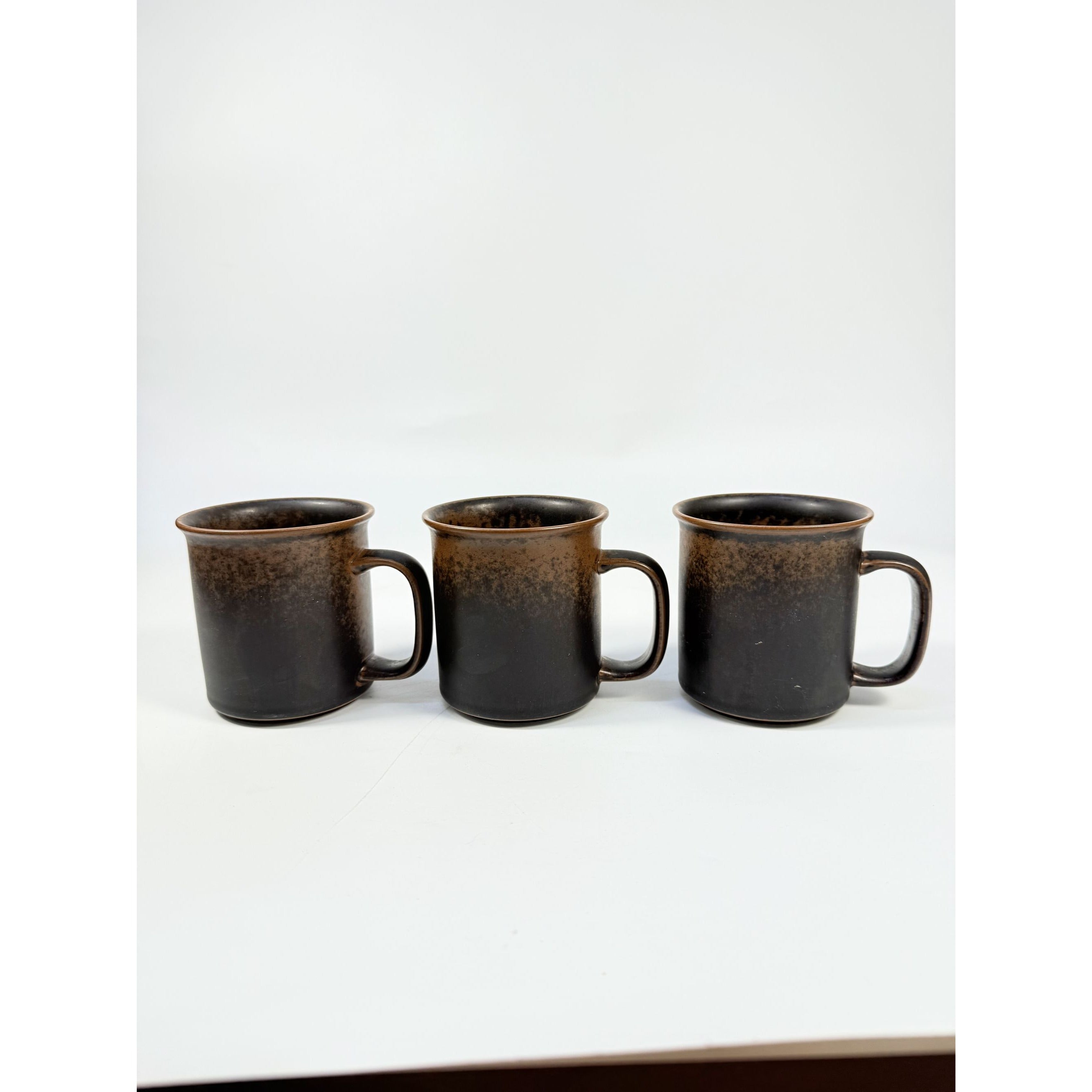 Ironstone Coffee Mugs Flat Tea Set 3 Vintage Arabia of Finland Ruska Stoneware Replacement China Mid Century Brown