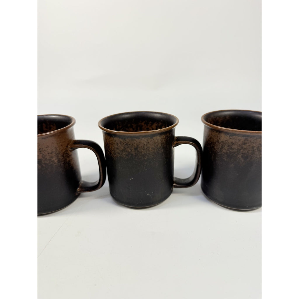 Ironstone Coffee Mugs Flat Tea Set 3 Vintage Arabia of Finland Ruska Stoneware Replacement China Mid Century Brown