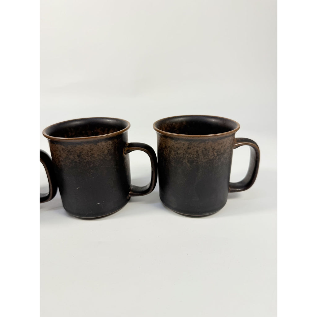 Ironstone Coffee Mugs Flat Tea Set 3 Vintage Arabia of Finland Ruska Stoneware Replacement China Mid Century Brown
