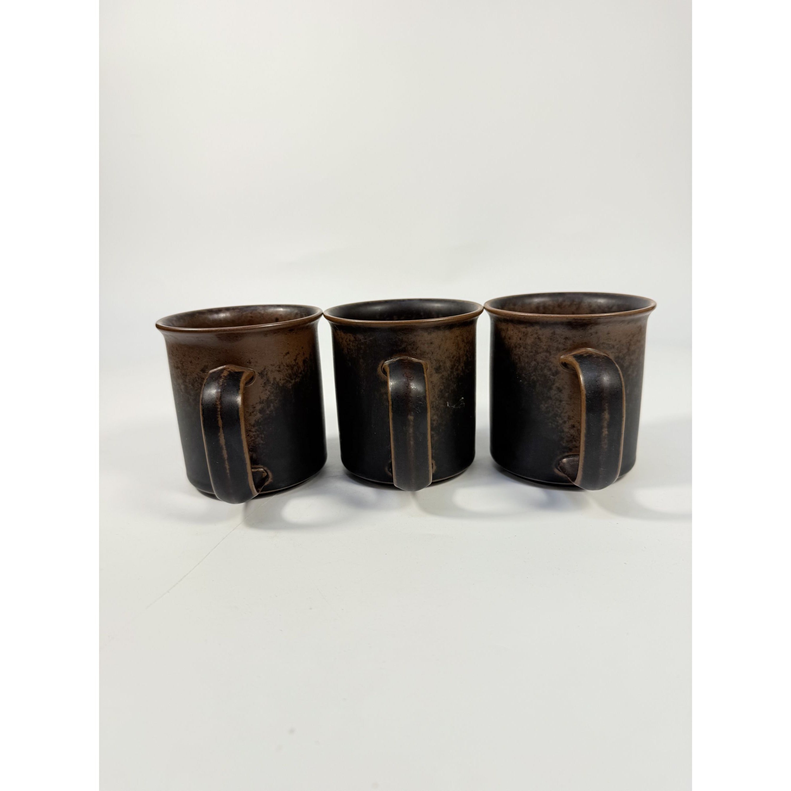Ironstone Coffee Mugs Flat Tea Set 3 Vintage Arabia of Finland Ruska Stoneware Replacement China Mid Century Brown