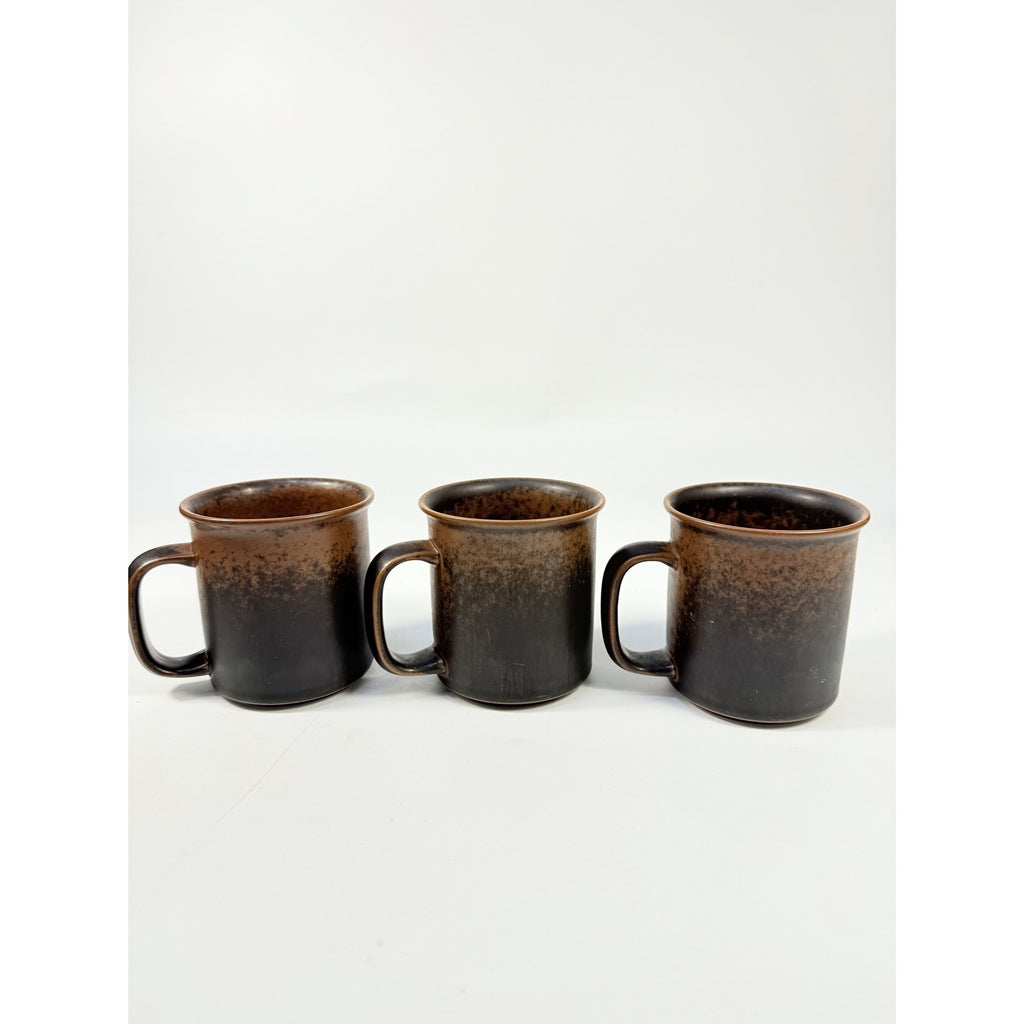 Ironstone Coffee Mugs Flat Tea Set 3 Vintage Arabia of Finland Ruska Stoneware Replacement China Mid Century Brown