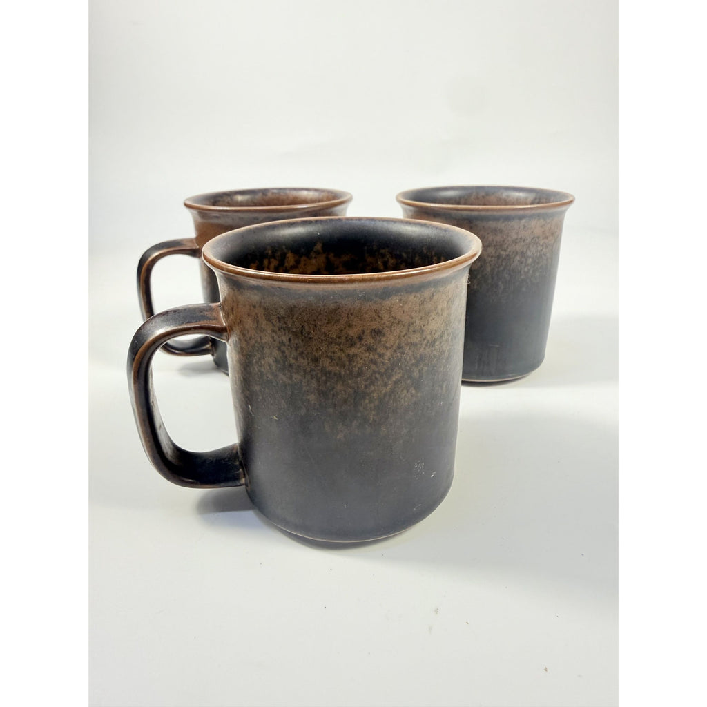 Ironstone Coffee Mugs Flat Tea Set 3 Vintage Arabia of Finland Ruska Stoneware Replacement China Mid Century Brown