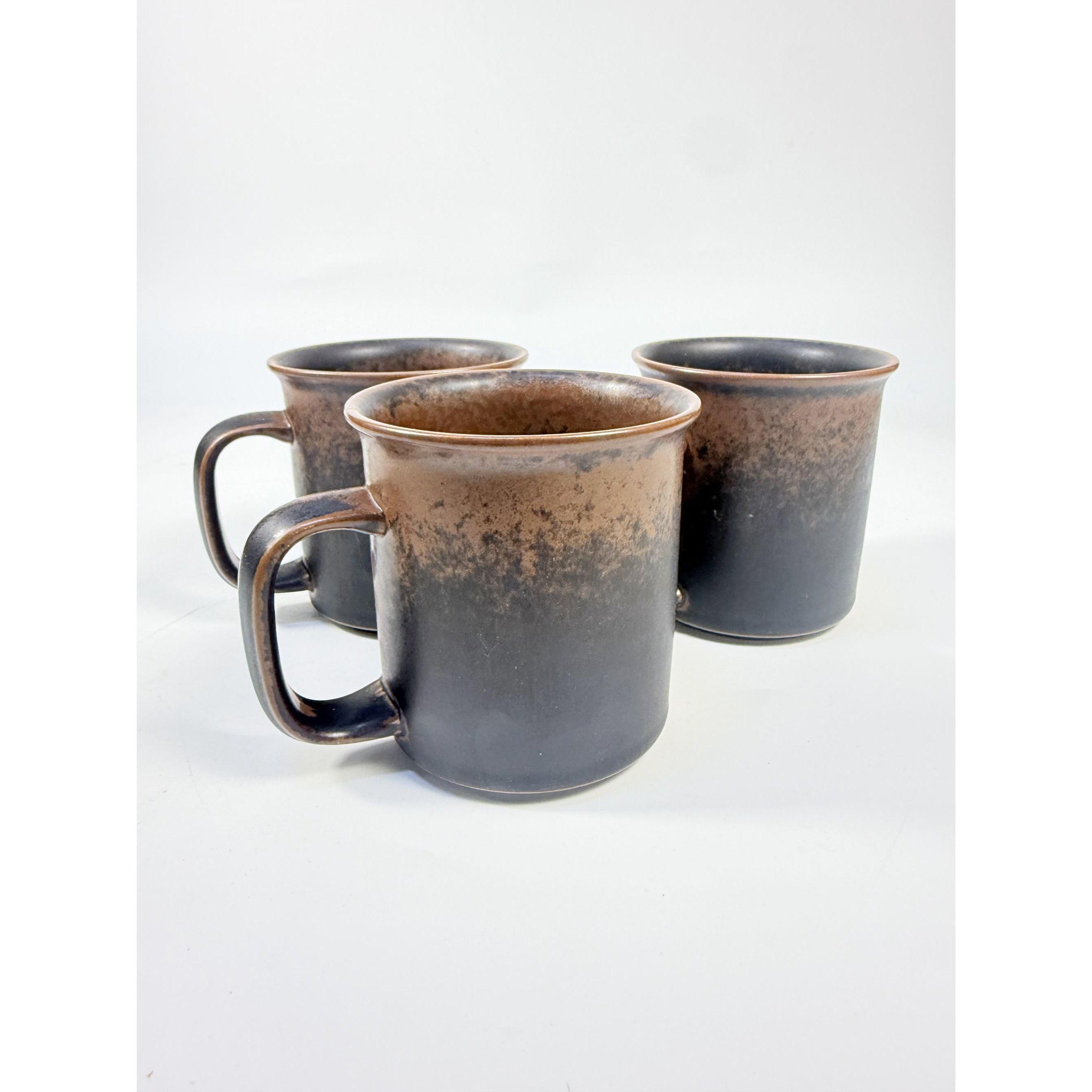 Ironstone Coffee Mugs Flat Tea Set 3 Vintage Arabia of Finland Ruska Stoneware Replacement China Mid Century Brown