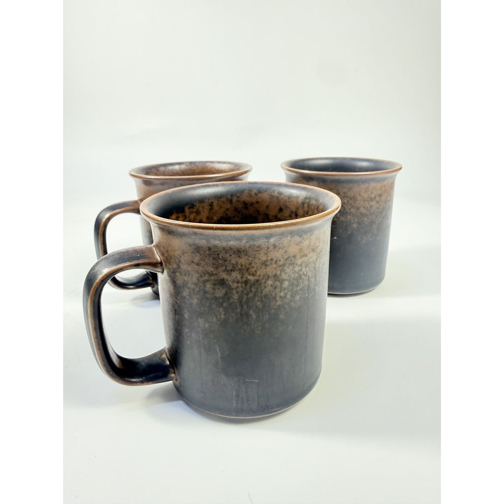 Ironstone Coffee Mugs Flat Tea Set 3 Vintage Arabia of Finland Ruska Stoneware Replacement China Mid Century Brown