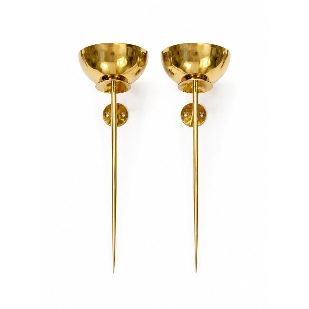 Polished Brass Wall Sconces Pair Mounted Pillar Candle Holder Metal Candle Home Mantle Decor