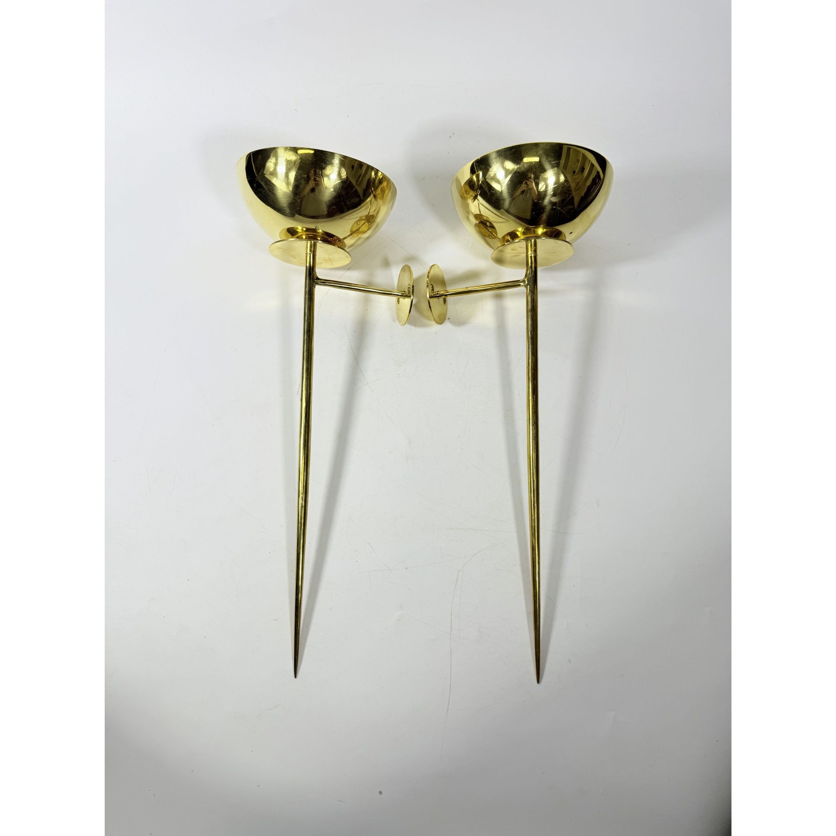 Polished Brass Wall Sconces Pair Mounted Pillar Candle Holder Metal Candle Home Mantle Decor