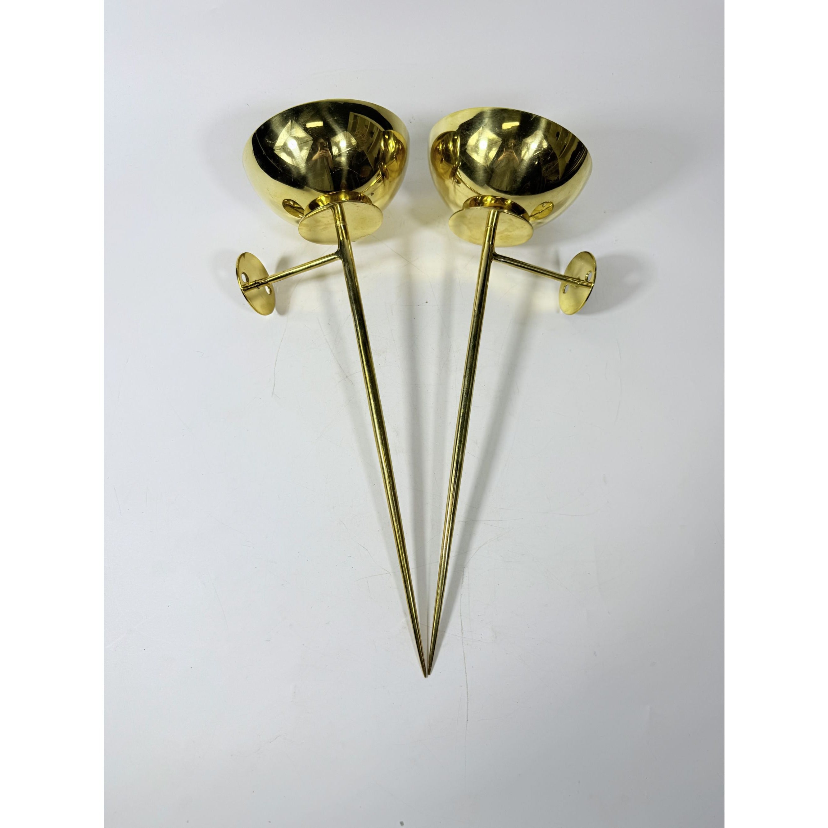 Polished Brass Wall Sconces Pair Mounted Pillar Candle Holder Metal Candle Home Mantle Decor