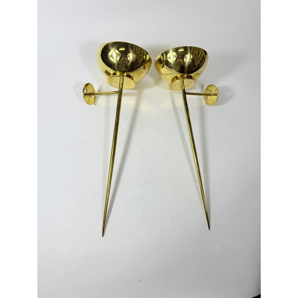 Polished Brass Wall Sconces Pair Mounted Pillar Candle Holder Metal Candle Home Mantle Decor
