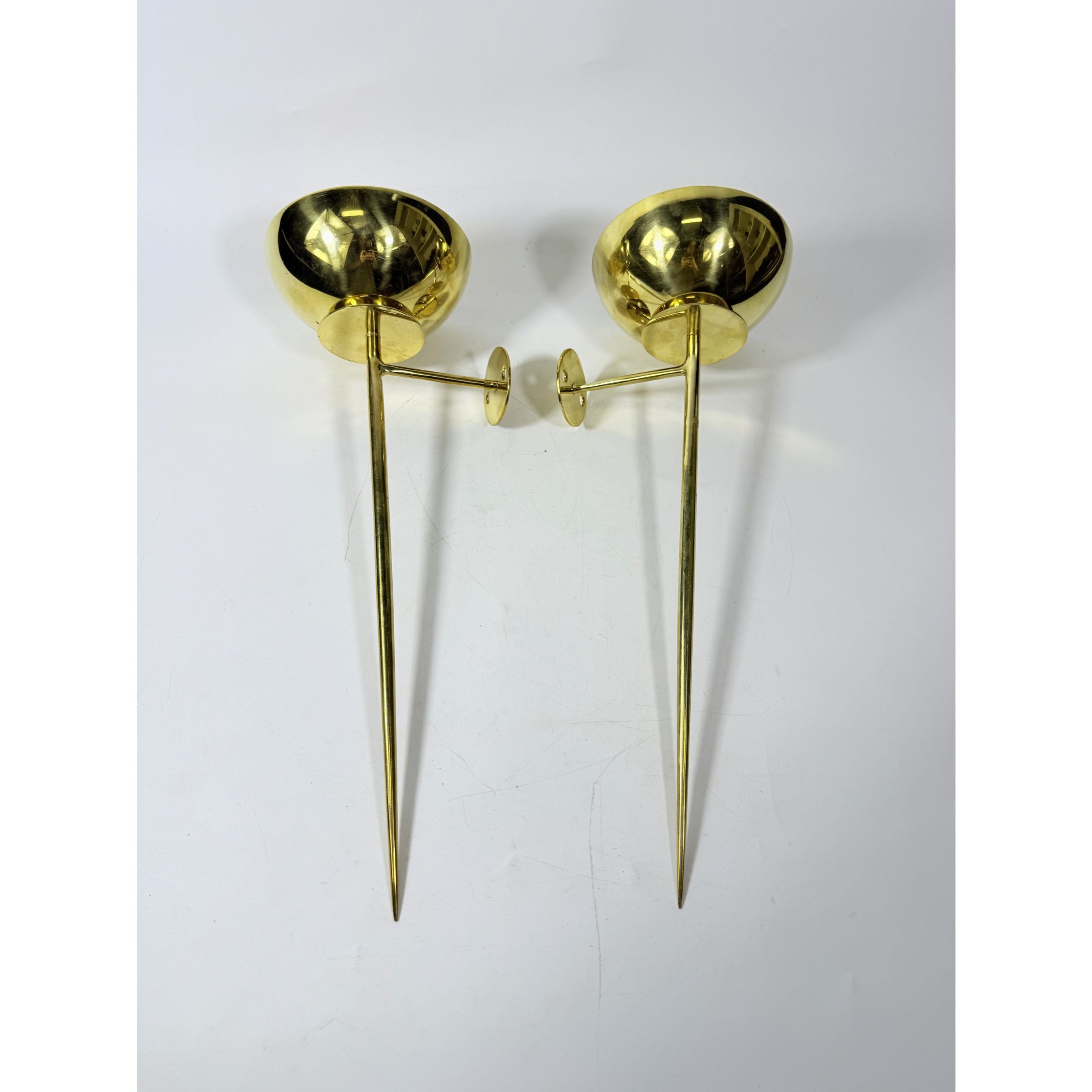 Polished Brass Wall Sconces Pair Mounted Pillar Candle Holder Metal Candle Home Mantle Decor