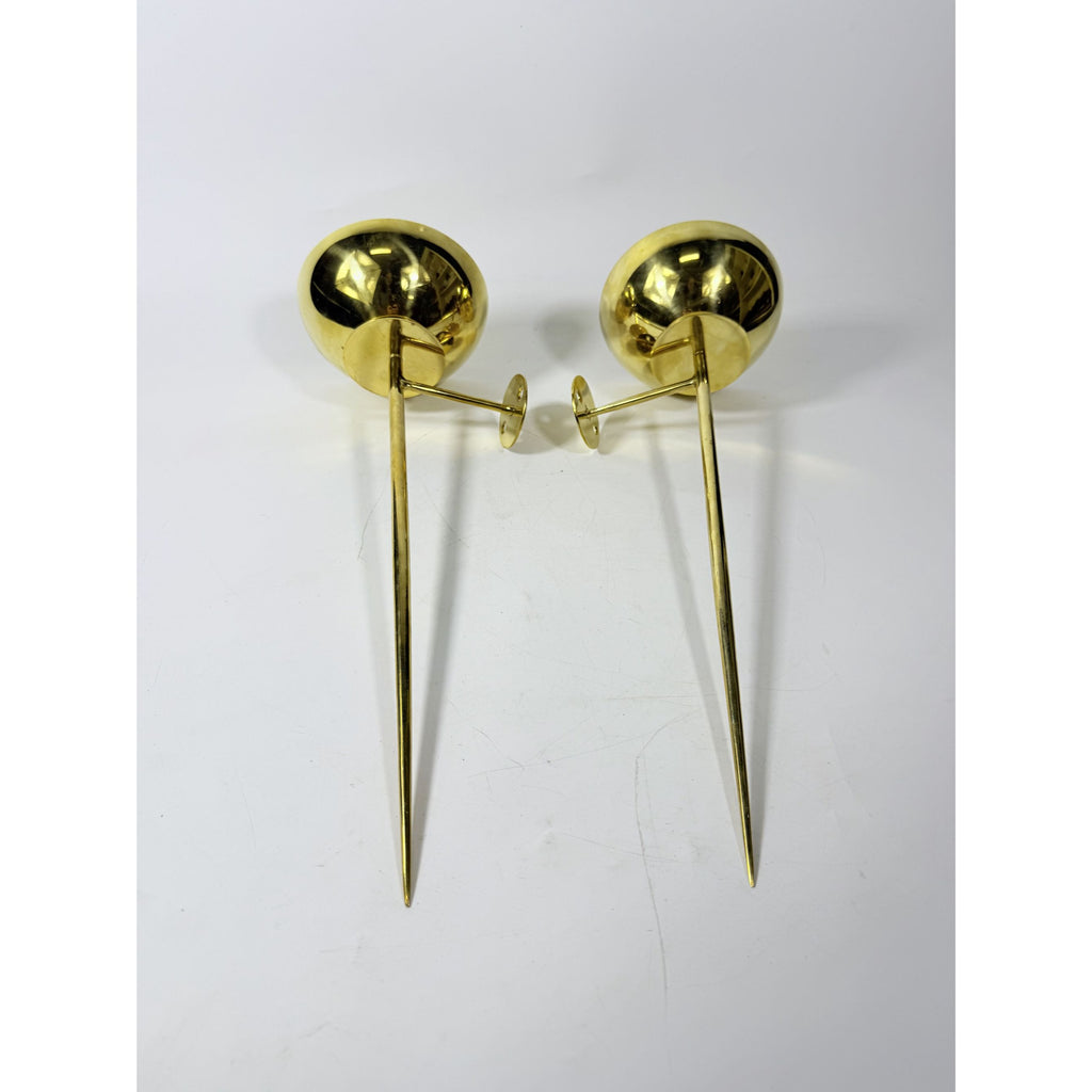 Polished Brass Wall Sconces Pair Mounted Pillar Candle Holder Metal Candle Home Mantle Decor