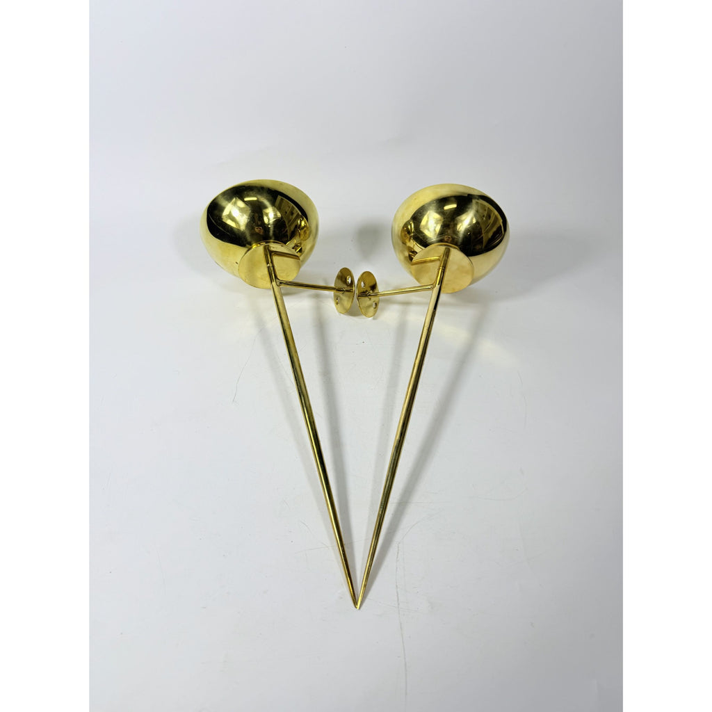Polished Brass Wall Sconces Pair Mounted Pillar Candle Holder Metal Candle Home Mantle Decor