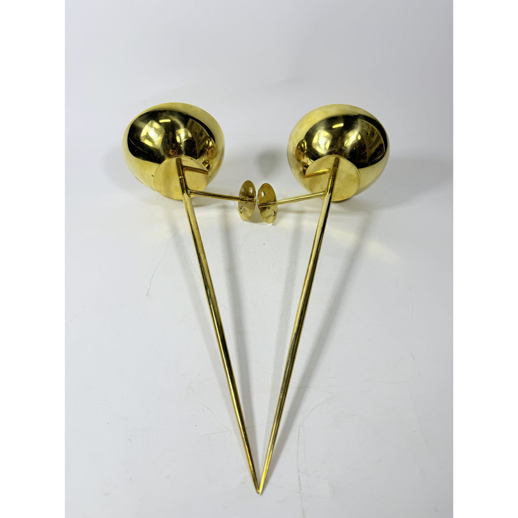 Polished Brass Wall Sconces Pair Mounted Pillar Candle Holder Metal Candle Home Mantle Decor