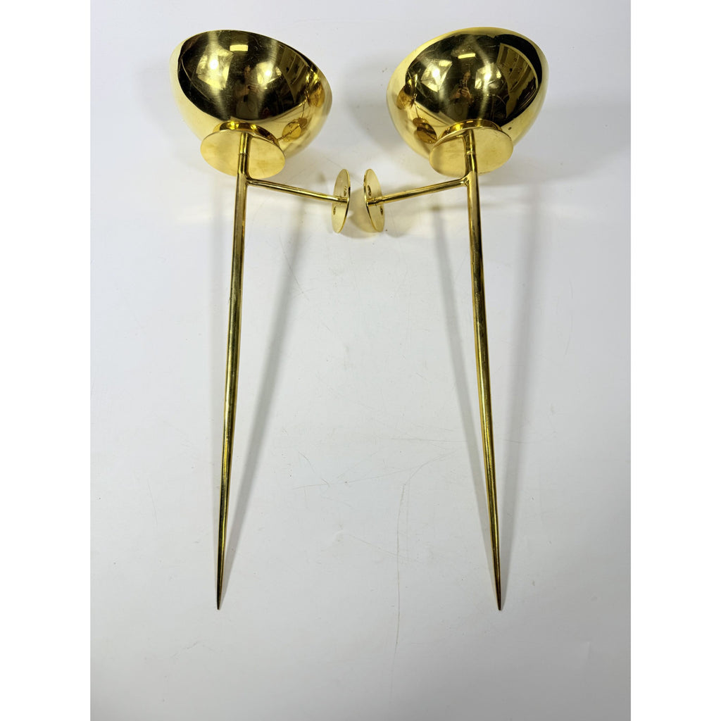Polished Brass Wall Sconces Pair Mounted Pillar Candle Holder Metal Candle Home Mantle Decor