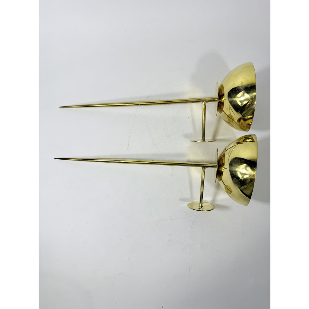 Polished Brass Wall Sconces Pair Mounted Pillar Candle Holder Metal Candle Home Mantle Decor