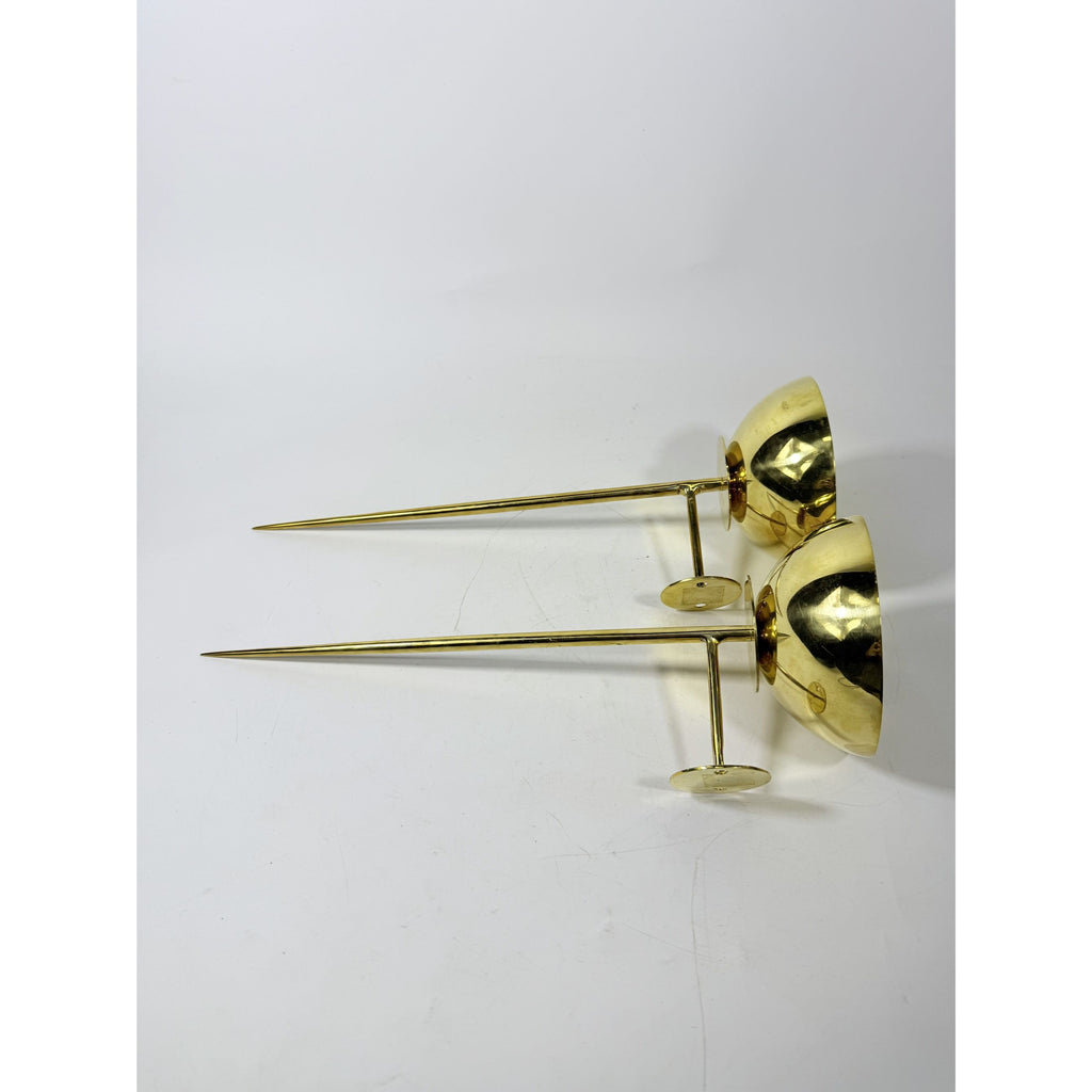 Polished Brass Wall Sconces Pair Mounted Pillar Candle Holder Metal Candle Home Mantle Decor