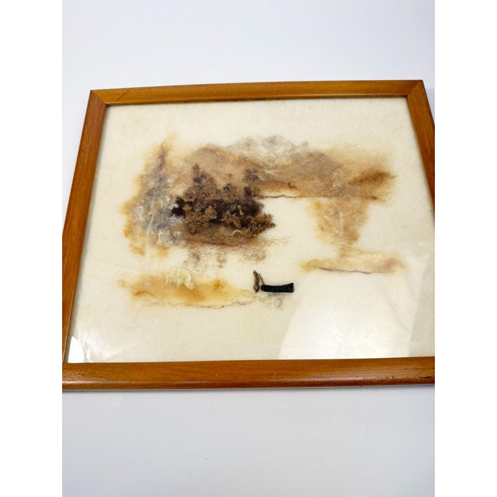 Framed Wall Decor Felted Abstract Vintage Natural Wool New Zealand Artist Olive Small Burnett Place Lake Tekaop Home Decor Wood Frame