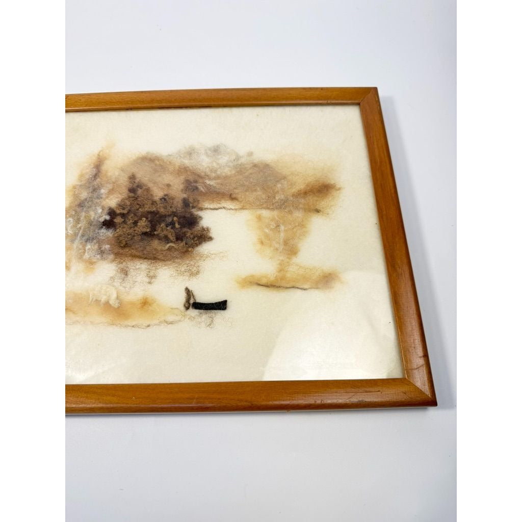 Framed Wall Decor Felted Abstract Vintage Natural Wool New Zealand Artist Olive Small Burnett Place Lake Tekaop Home Decor Wood Frame
