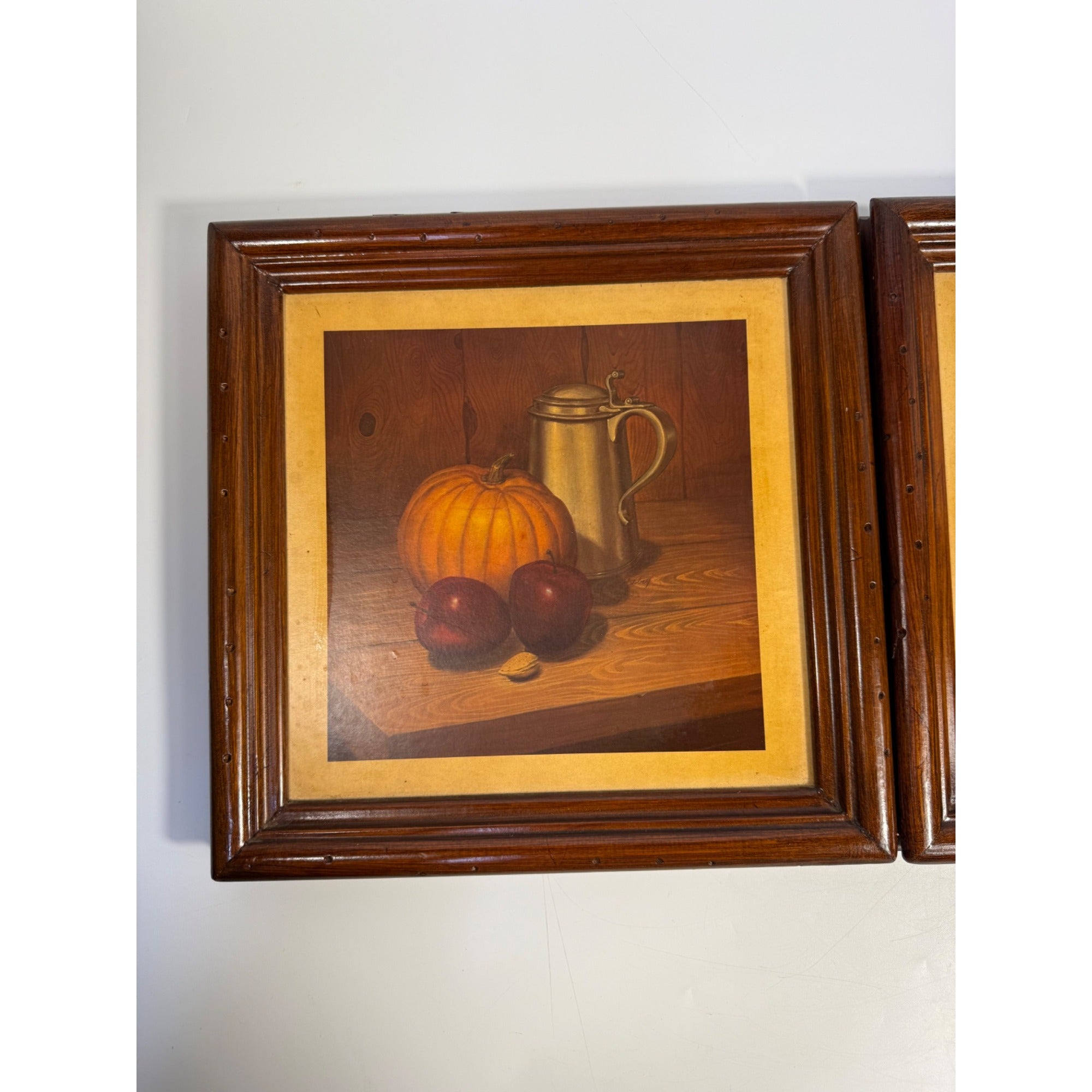 Hank Bos Style Fruit Still Life Framed Print Pair Set 2 | Pumpkin Apple Oranges Empoli Kitchen Art Grandma Core Farmhouse Country Primitive