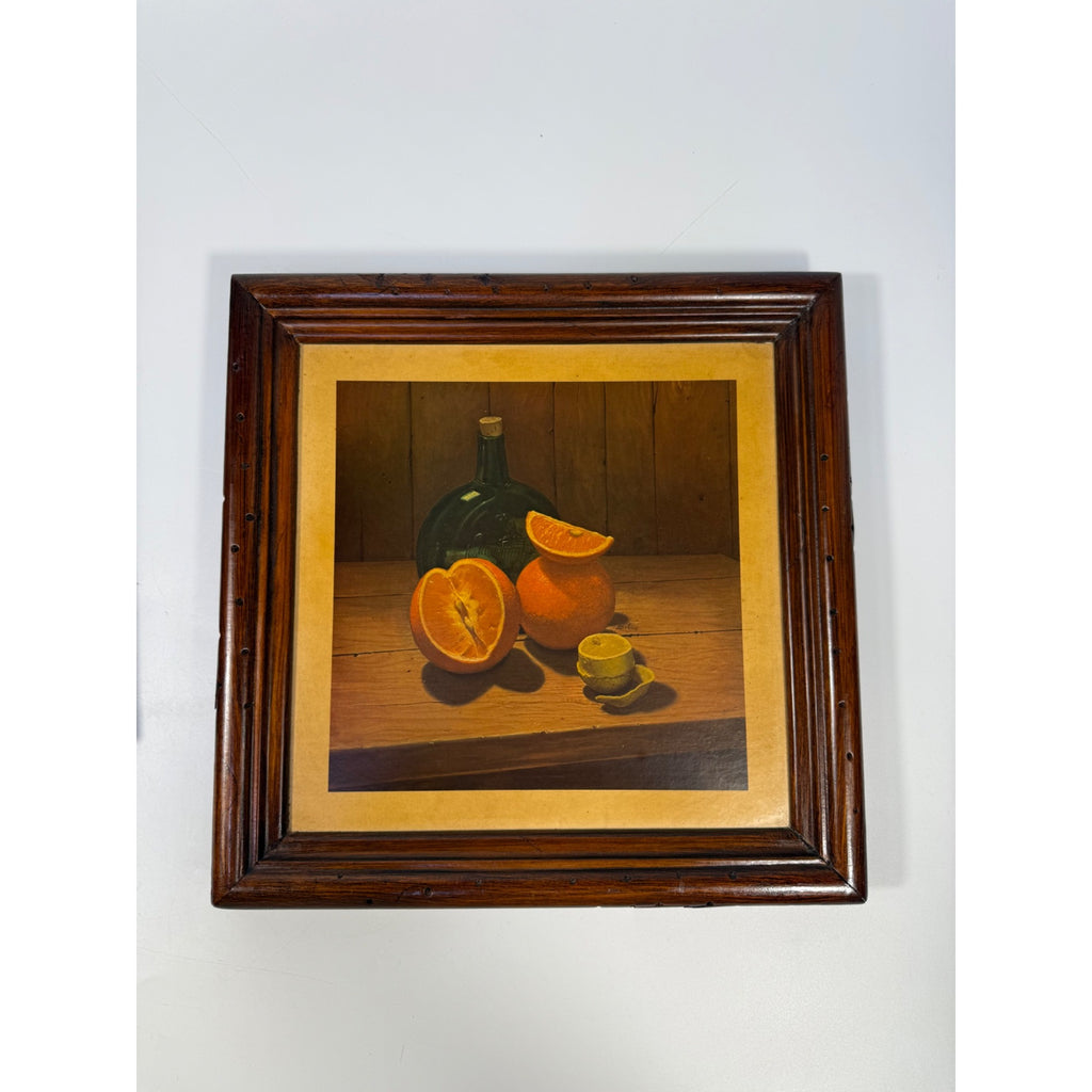 Hank Bos Style Fruit Still Life Framed Print Pair Set 2 | Pumpkin Apple Oranges Empoli Kitchen Art Grandma Core Farmhouse Country Primitive