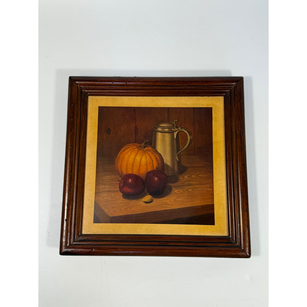 Hank Bos Style Fruit Still Life Framed Print Pair Set 2 | Pumpkin Apple Oranges Empoli Kitchen Art Grandma Core Farmhouse Country Primitive