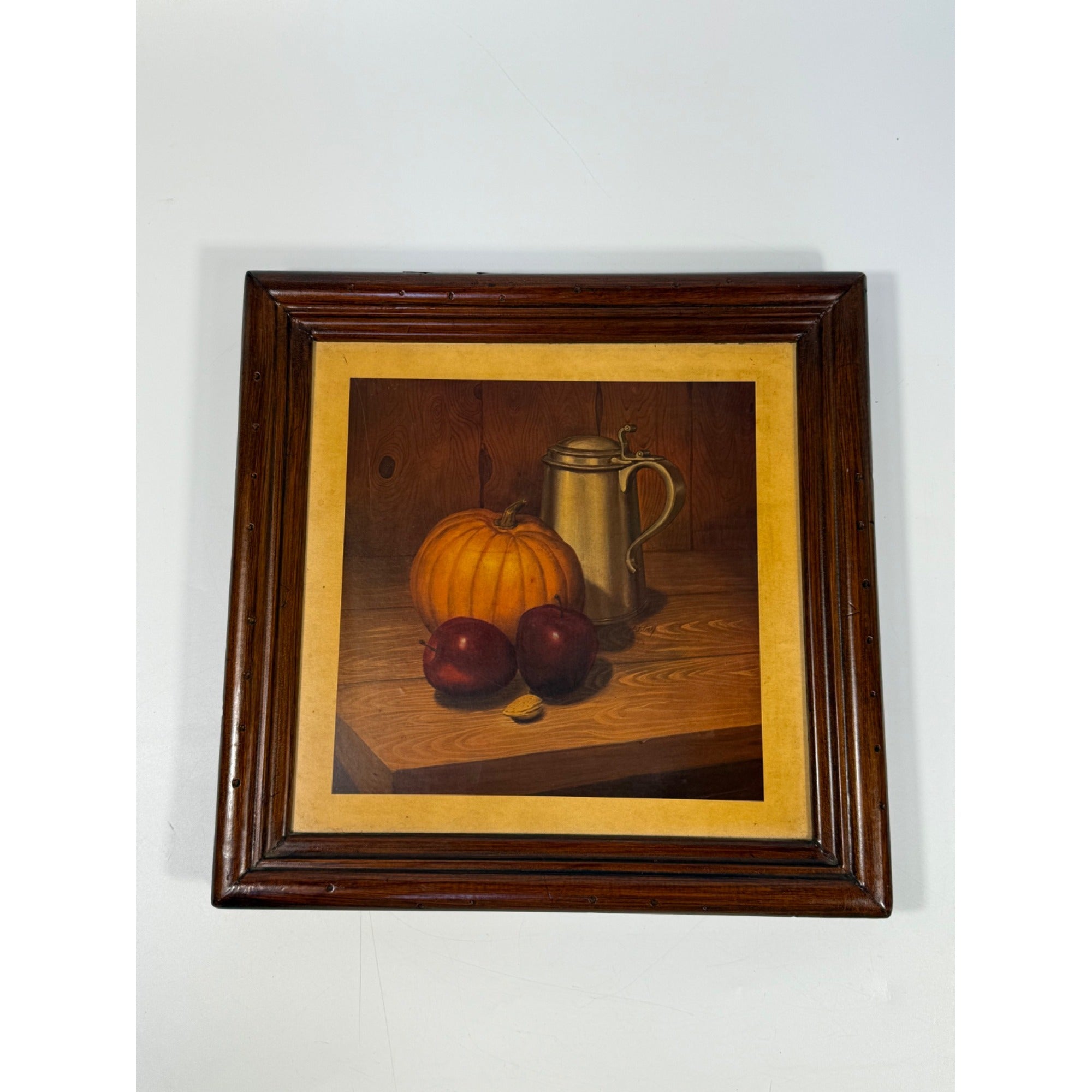 Hank Bos Style Fruit Still Life Framed Print Pair Set 2 | Pumpkin Apple Oranges Empoli Kitchen Art Grandma Core Farmhouse Country Primitive