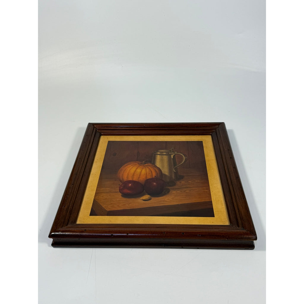 Hank Bos Style Fruit Still Life Framed Print Pair Set 2 | Pumpkin Apple Oranges Empoli Kitchen Art Grandma Core Farmhouse Country Primitive