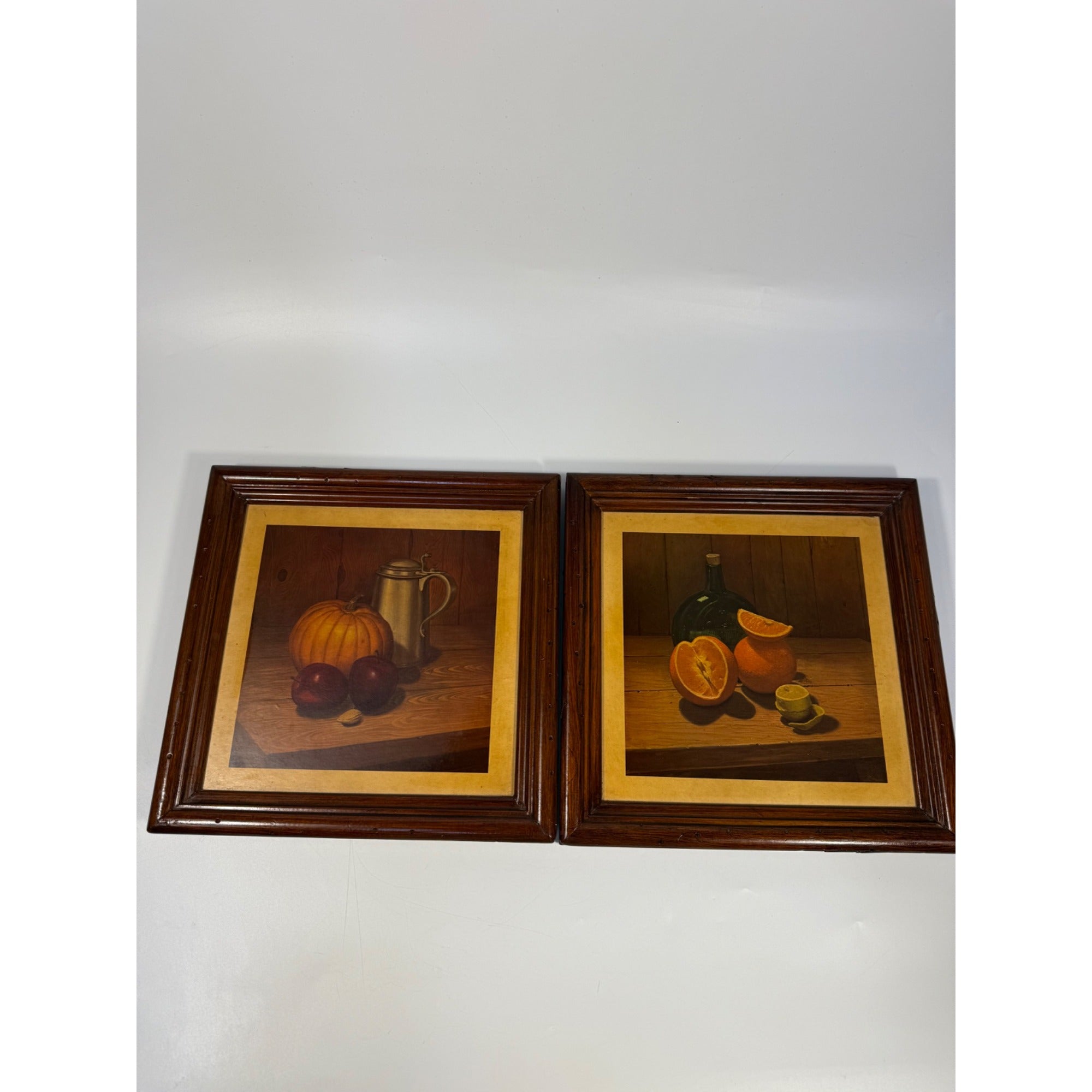 Hank Bos Style Fruit Still Life Framed Print Pair Set 2 | Pumpkin Apple Oranges Empoli Kitchen Art Grandma Core Farmhouse Country Primitive