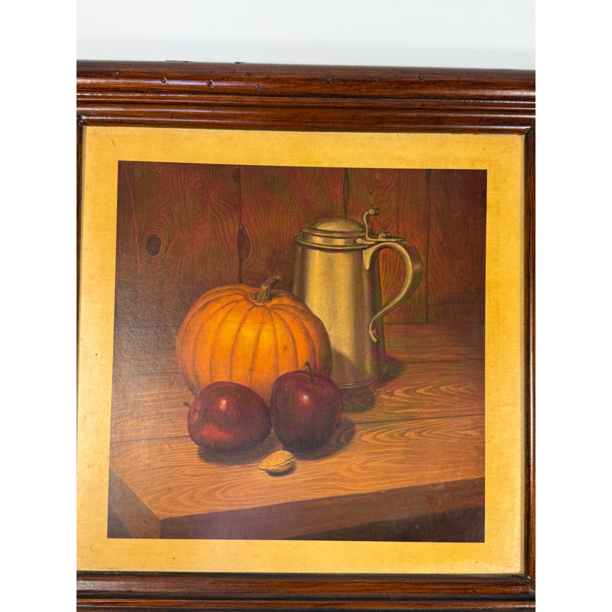 Hank Bos Style Fruit Still Life Framed Print Pair Set 2 | Pumpkin Apple Oranges Empoli Kitchen Art Grandma Core Farmhouse Country Primitive