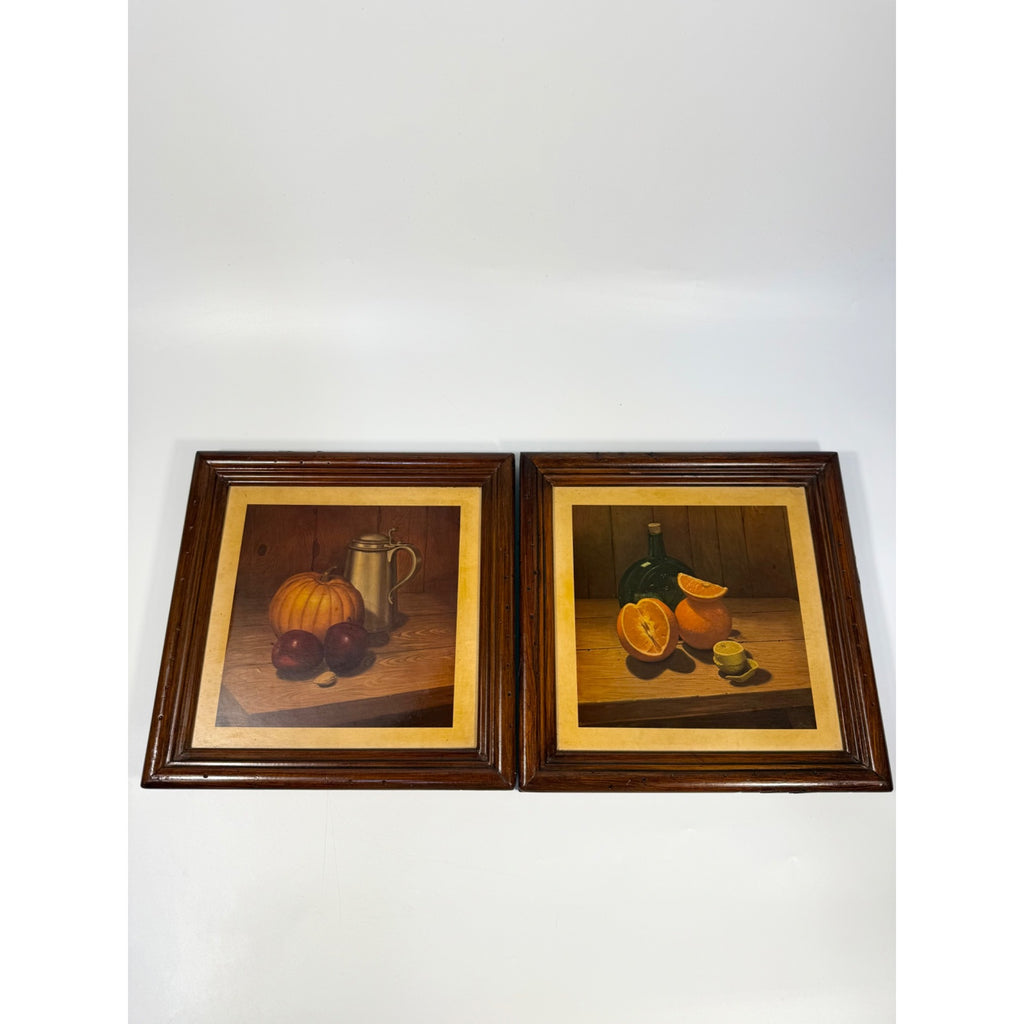 Hank Bos Style Fruit Still Life Framed Print Pair Set 2 | Pumpkin Apple Oranges Empoli Kitchen Art Grandma Core Farmhouse Country Primitive